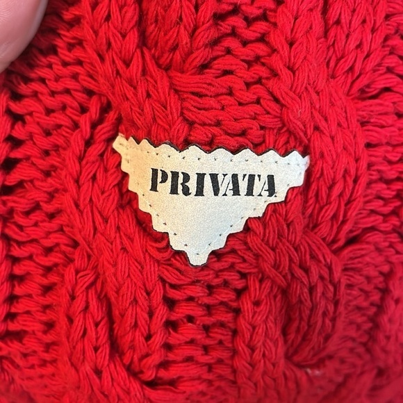 Vintage Privata Sweater Cable Knit Made in Spain V-neck Preppy Red Size Medium - Picture 4 of 11